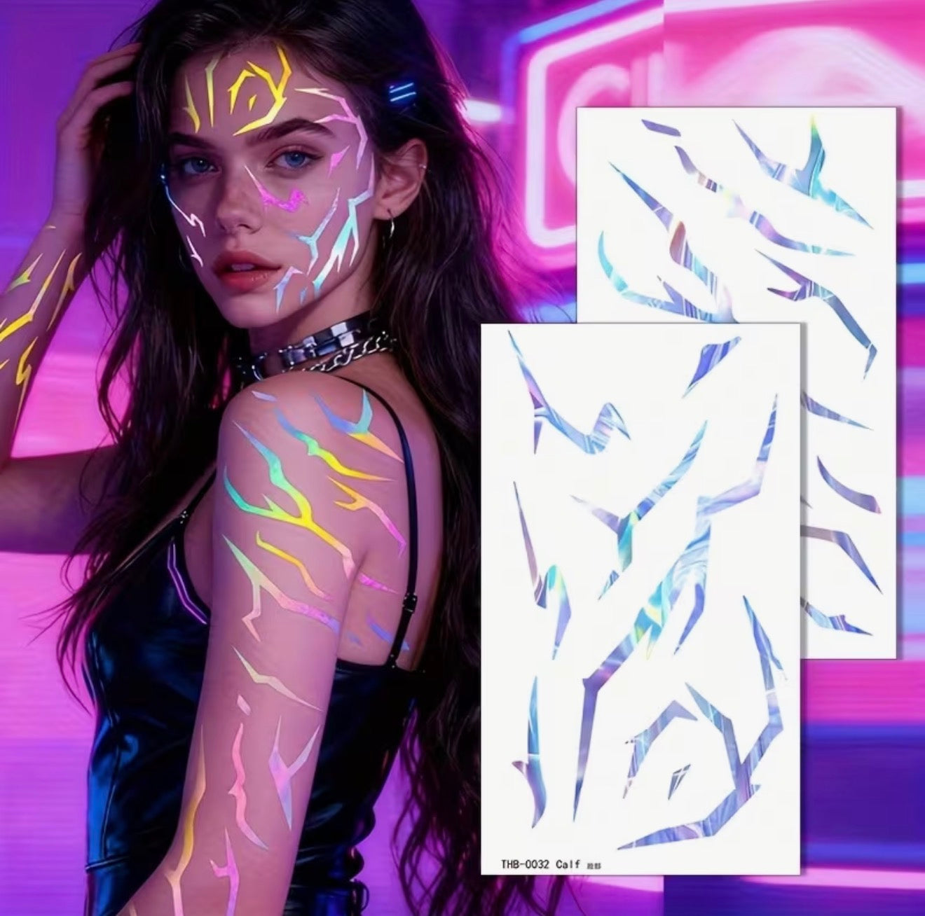 Holographic Lightening Temporary Tattoo Stickers for Rumi Costume