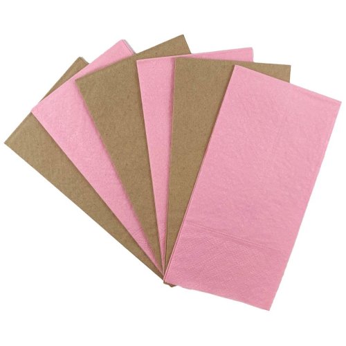Napkins Lunch 1/8 fold Light Pink & Kraft Pack of 20