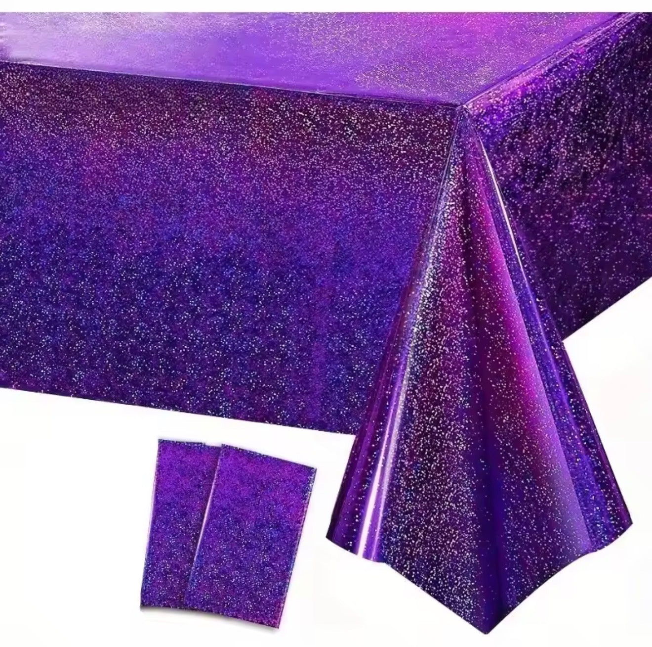 Purple Plastic Table Cover Holographic 274x136cm