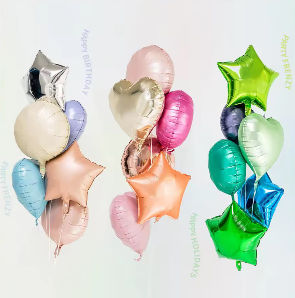 Green & Blue Foil Balloon Bouquet - 6 x 18" Heart Star Circle Balloons | Party Decorations