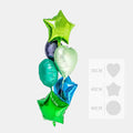 Green & Blue Foil Balloon Bouquet - 6 x 18" Heart Star Circle Balloons | Party Decorations