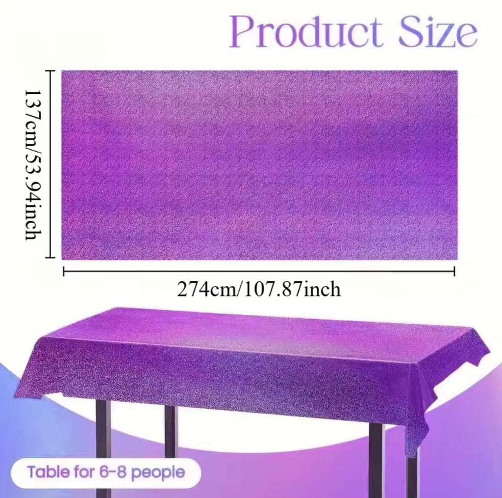 Purple Plastic Table Cover Holographic 274x136cm
