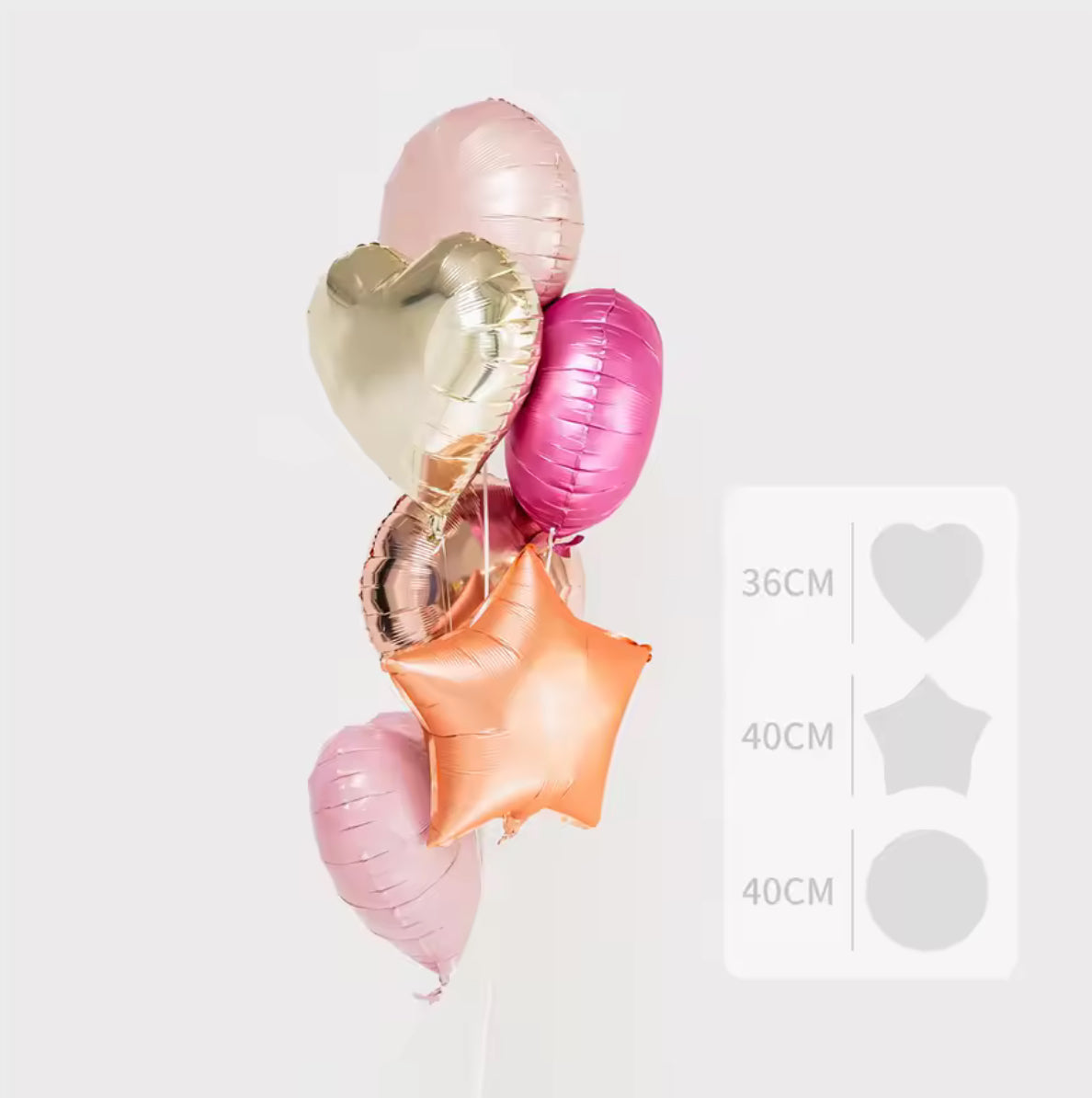 Pink Foil Balloon Bouquet - 6 x 18" Heart Star Circle Balloons | Party Decorations