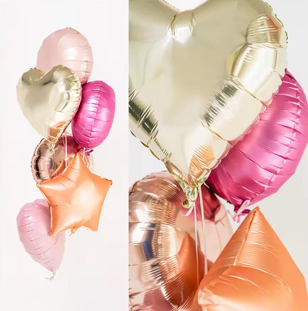 Pink Foil Balloon Bouquet - 6 x 18" Heart Star Circle Balloons | Party Decorations