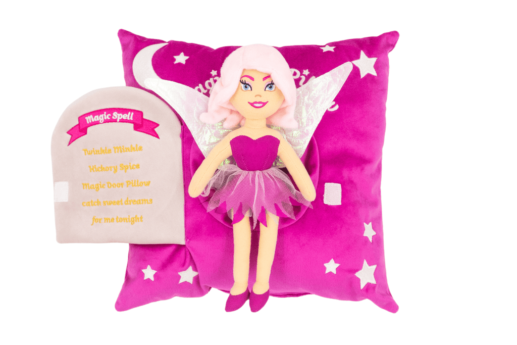 A dream fairy plush toy with a pink magic door pillow, get your kids to tell her what you would like to dream about and she will bring them a special dream 