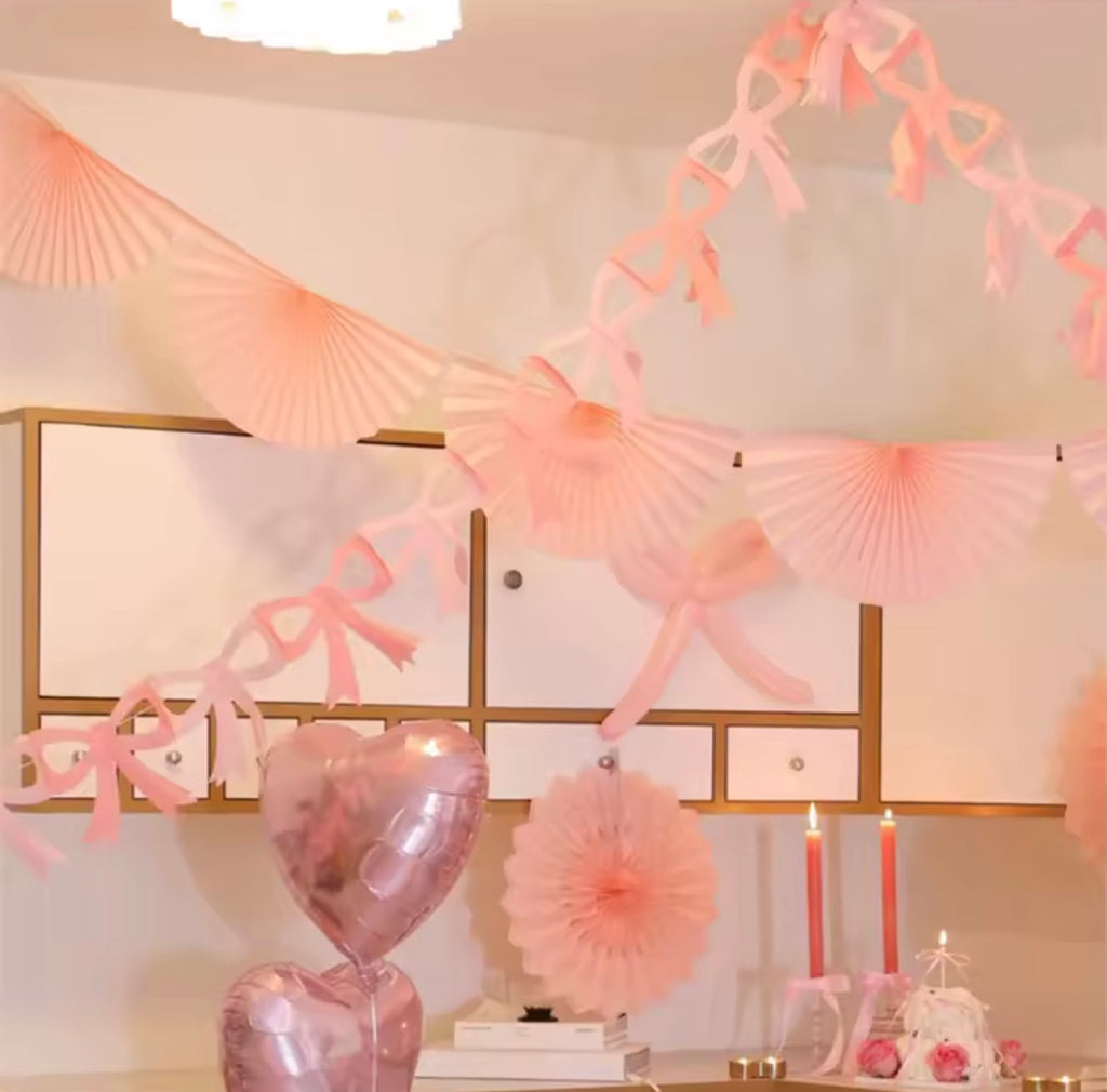Tissue Paper Bow Garland in Pink and Peach