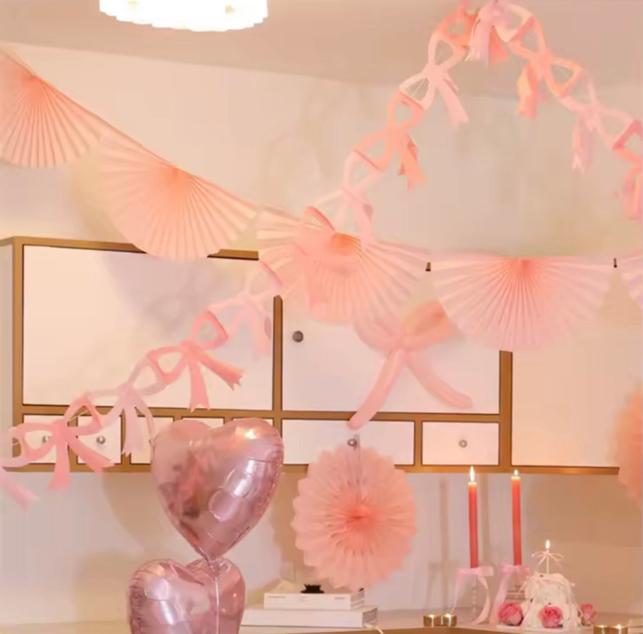 Tissue Paper Bow Garland in Pink and Peach