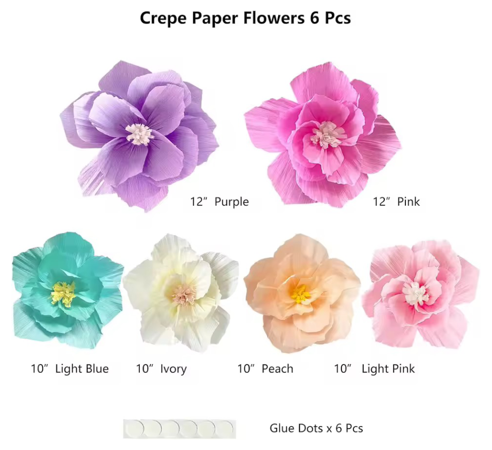 6 Crepe Paper Flowers